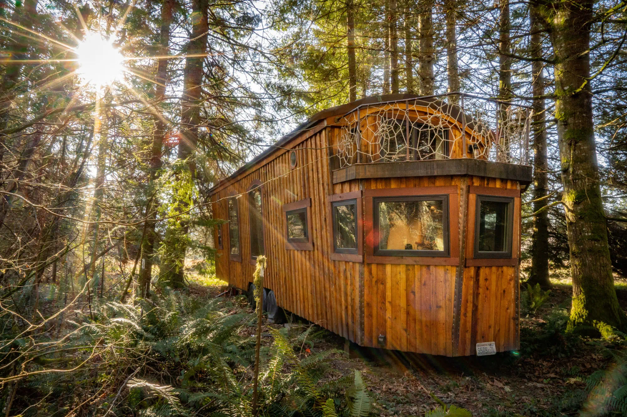 Custom cedar cabin nestled in Pacific Northwest forest